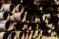 Lots of metal tube rusting in perspective Royalty Free Stock Photo
