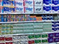 Lots of napkins, tissues, towels, and various toilet paper for sale at Angkor Market department store