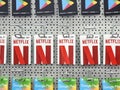Lots of Netflix gift cards monthly subscription service vouchers multiple prepaid activation cards at a store, object closeup Royalty Free Stock Photo