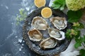 lots of oysters on a plate, in the style of nature-based patterns,