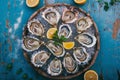 lots of oysters on a plate, in the style of nature-based patterns,