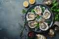 lots of oysters on a plate, in the style of nature-based patterns,