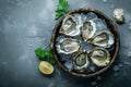 lots of oysters on a plate, in the style of nature-based patterns,