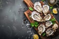 lots of oysters on a plate, in the style of nature-based patterns,