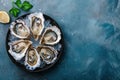 lots of oysters on a plate, in the style of nature-based patterns,