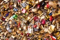 Lots of Padlocks On Bridge over the Seine, Paris France, symbolizing Love and Trust