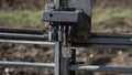 Seven padlocks securing a gate in an agricultural area