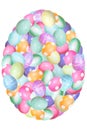 Lots of pastel dyed easter eggs, egg shaped isolated on white Royalty Free Stock Photo