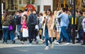 Lots of people, tourists, Londoners shoppers crossing the Regent street. Populated city concept. London, UK