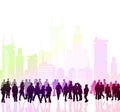 Lots of people walking in the City, modern life concept Modern city illustration, office buildings, corporative skyscrapers.