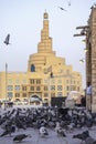 Lots of pigeons and local people in Doha