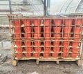 Lots of plastic pots designed for planting plants. Planting plants in the nursery. Modern agriculture