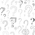 Lots of question marks on white board, seamless pattern