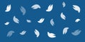 Lots of Random Placed Flying Bird Shapes, Blue and White Peace Pigeons of Various Sizes and Orientation