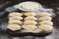 Lots raw dumplings with cottage cheese Royalty Free Stock Photo