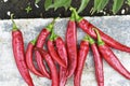 Lots of red fresh chili peppers on the concrete floor Royalty Free Stock Photo