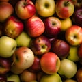 Lots of red and green apples close up.Generative AI content.