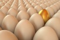 Lots of rendered eggs an one golden. Easter eggs. 3D rendering illustration
