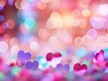 Lots of shiny multicolored hearts and bokeh, congratulatory festive background for Valentine\'s day