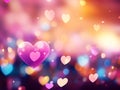 Lots of shiny multicolored hearts and bokeh, congratulatory festive background for Valentine\'s day