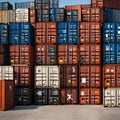 Shipping containers stacked on top of each other - ai generated image Royalty Free Stock Photo