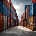 Shipping containers stacked on top of each other - ai generated image Royalty Free Stock Photo