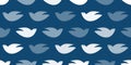 Lots of Simple Bird Shapes, Peace Pigeons of Various Sizes and Shades of Blue - Pattern, Wide Scale Texture - Seamless Background