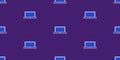Lots of Simple Blue Minimalist Laptop Symbols on Dark Purple Background - Seamless Pattern Background Design, Wide Scale Texture