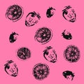 Strawberries and citrus on pink background