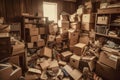 Lots of stuff cardboard boxes messy disorganized storage pi. Generative AI