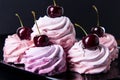 Lots of sweet pink cherry cakes upstairs. Pink cherry marshmallows. Red cherry