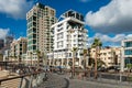 Lots tall skylines and luxury hotels along the Tel Aviv beach in Israel