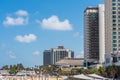 Lots tall skylines and luxury hotels along the Tel Aviv beach in Israel