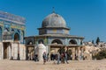 Lots of tourist at the Dome of the Chain next to the Golden Dome of the Rock, in an Islamic shrine located on the Temple Mount in