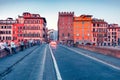 A lots of tourist spending evening on the St Trinity Bridge in Florence. Colorful summser scene of Tuscany, Italy, Europe. Traveli Royalty Free Stock Photo
