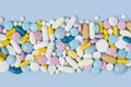 Lots of various colorful medicine drugs, pills, tablets and capsules Royalty Free Stock Photo