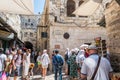 Lots of visitors or pilgrims at station 5 of Via Dolorosa in old city of Jerusalem, Israel