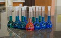 Lots of Volumetric flasks Royalty Free Stock Photo