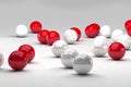 Lots of white and red balls interact