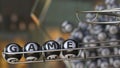 Lottery balls make up GAME word. 3D rendering