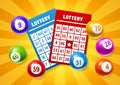Lottery colored number balls and tickets. Royalty Free Stock Photo