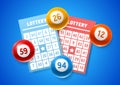 Lottery colored number balls and tickets. Royalty Free Stock Photo