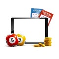 Lottery 3d icon balls ticket phone on white vector