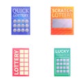 Lottery icons set cartoon vector. Colored lottery ticket