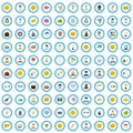 100 lottery icons set, flat style