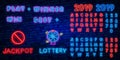 Lottery is a neon sign. Neon logo, emblem gambling, bright banner, neon casino advertising for your projects. Night light Royalty Free Stock Photo