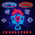 Lottery is a neon sign. Neon logo, emblem gambling, bright banner, neon casino advertising for your projects. Night light Royalty Free Stock Photo