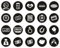 Lottery or Raffle Icons White On Black Flat Design Circle Set Big