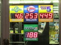 Lottery sign in NJ with jackpots shown . Powerball $188,000,000, Megamillion $253,000,000, Pick 6 Lotto $4,600,000 and other. Ãâ. Royalty Free Stock Photo