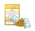 Lottery ticket and money, close up illustration Royalty Free Stock Photo